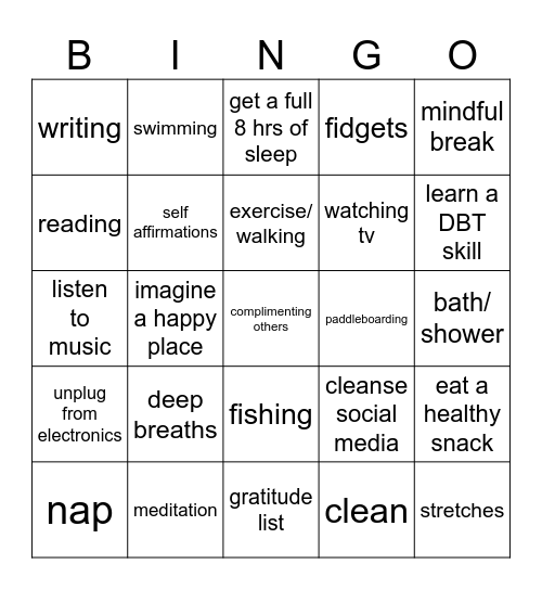 COPING SKILLS Bingo Card