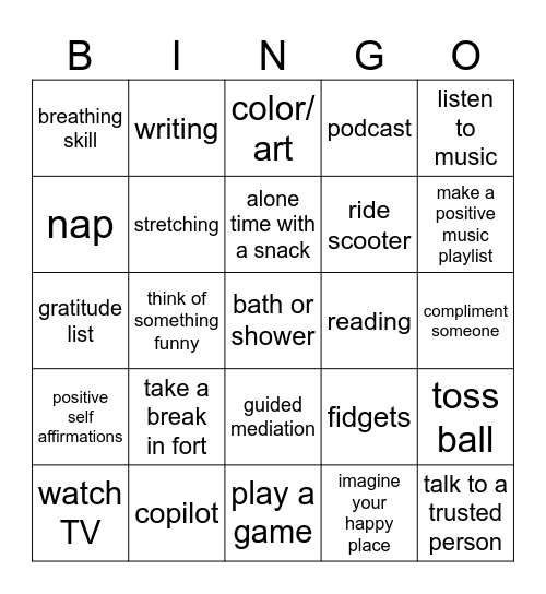 COPING SKILLS Bingo Card