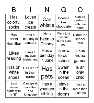 Middle School BINGO: Find someone who... Bingo Card