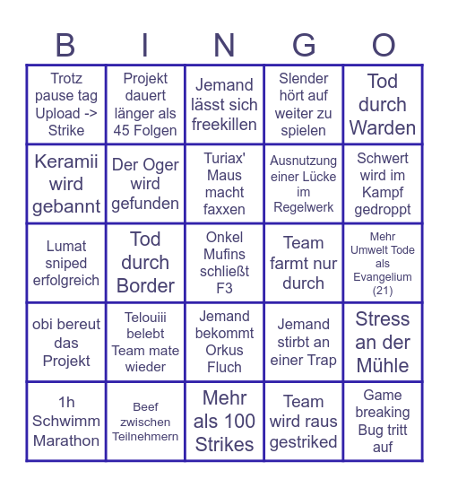Fable 3 Bingo Card