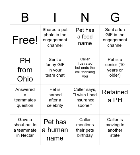 Untitled Bingo Card