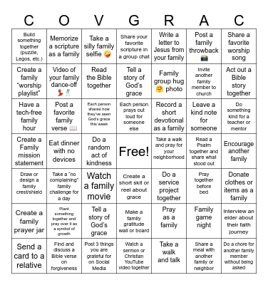 COVered by GRACe Bingo Card