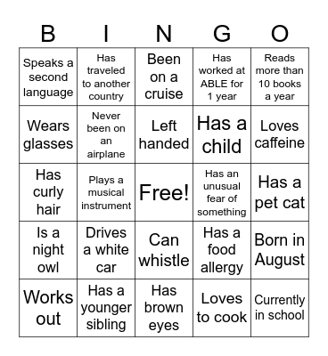 Human Bingo Card