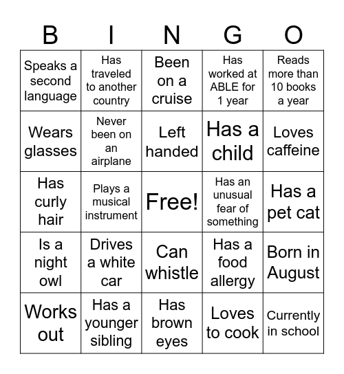 Human Bingo Card