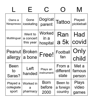 Class of 2028 Icebreaker Bingo Card