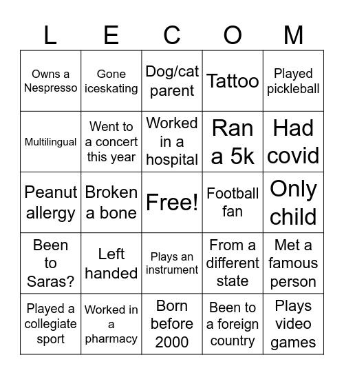 Class of 2028 Icebreaker Bingo Card