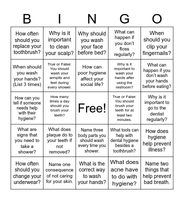 Hillside hygiene bingo Card