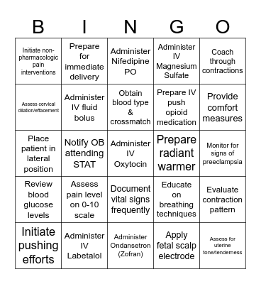 Rapid Clinical Reasoning in Obstetrics: BINGO Card