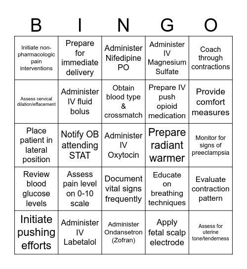 Rapid Clinical Reasoning in Obstetrics: BINGO Card