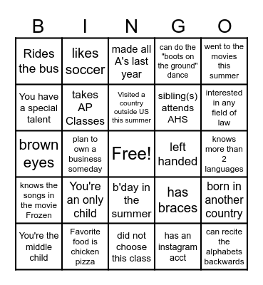HUMAN BINGO Card