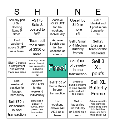 Weekend Bingo Card