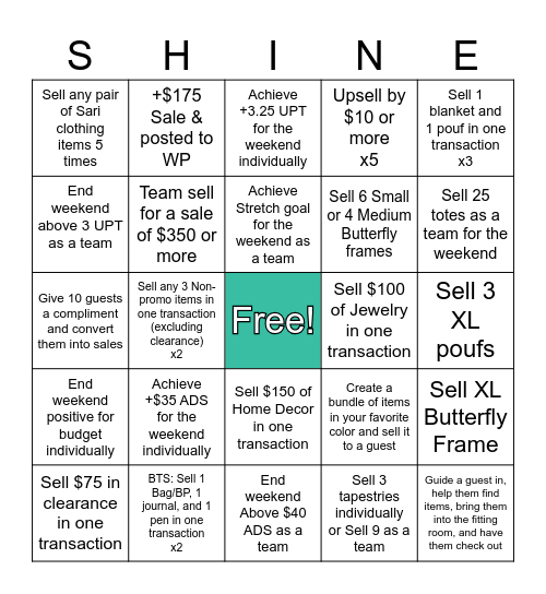 Weekend Bingo Card