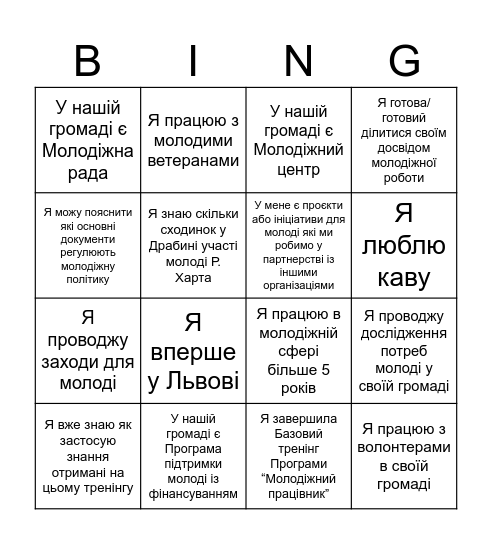 Бінго Знайомство Bingo Card