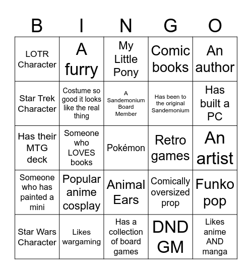 Sandemonium Bingo Card
