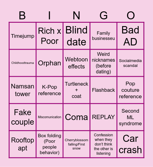 K-Drama Bingo Card
