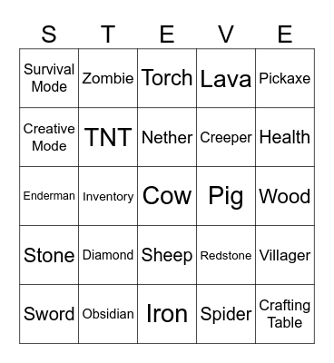 MINECRAFT Bingo Card