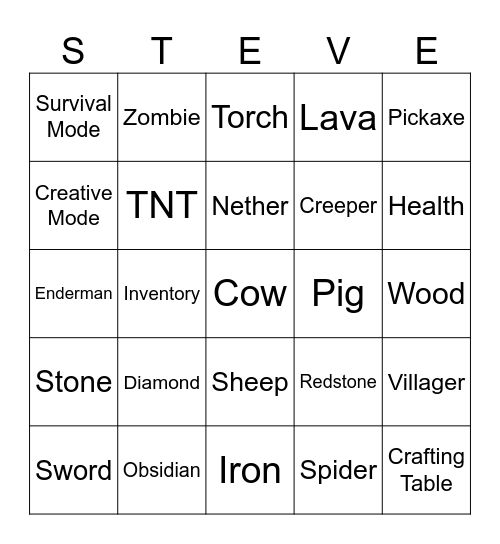 MINECRAFT Bingo Card