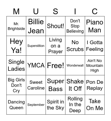 Music Bingo Card