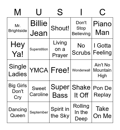 Music Bingo Card