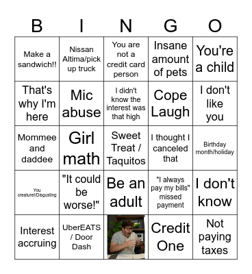 Caleb Hammer Bingo Card
