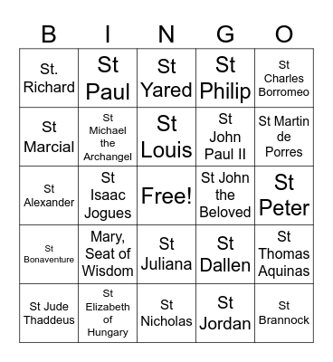 Catholic Saints Bingo Card