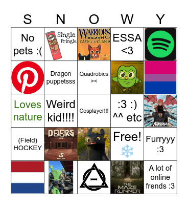 SNOWYSSS BINGOOO Bingo Card