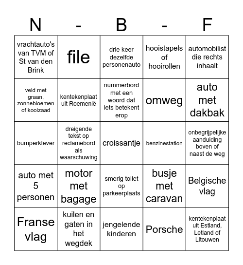 Onderweg naar Frankrijk Bingo Card