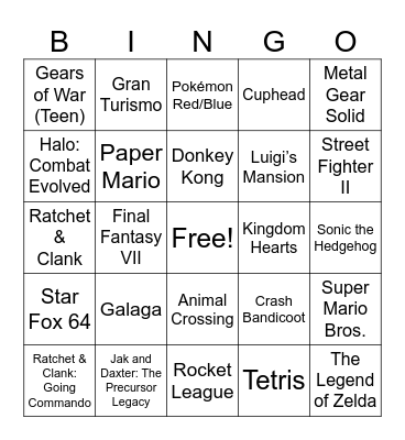Video Game Bingo Card