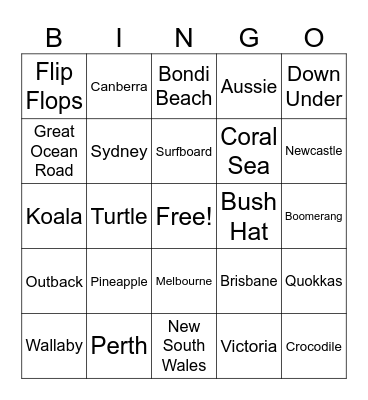 Australia Bingo Card