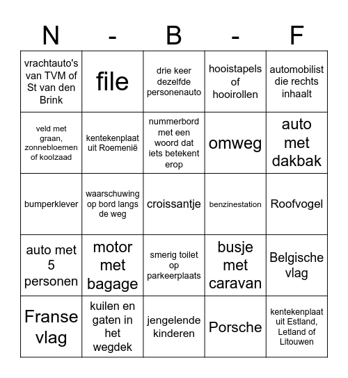 Onderweg naar Frankrijk Bingo Card