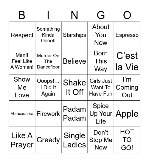 Boola’s Music Bingo Card