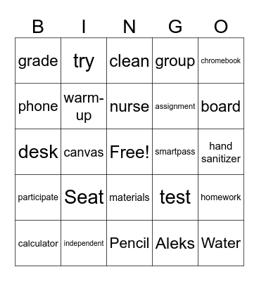 Rules and Procedures Bingo Card