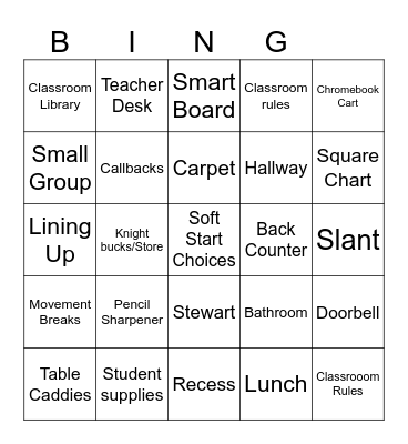 Mrs. Morris' Class 1 Bingo Card