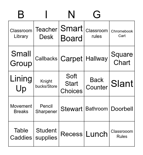 Mrs. Morris' Class 1 Bingo Card