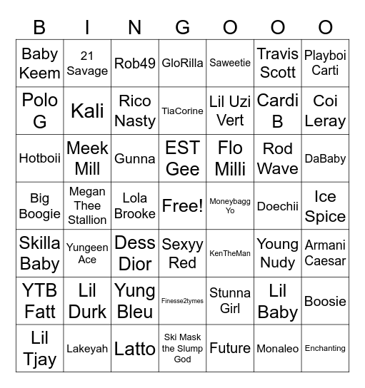 Trap Bingo Card