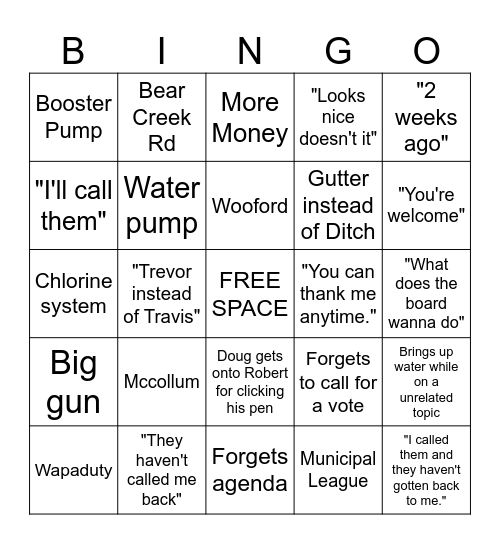 Council Bingo Card