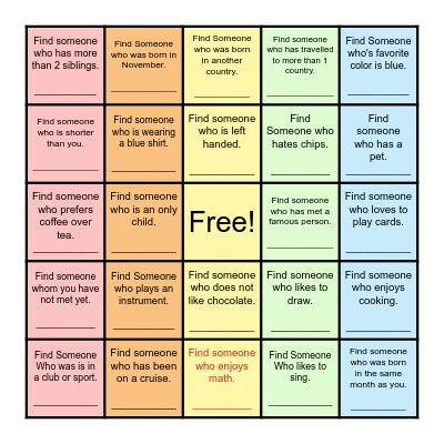 Find Someone Who... Bingo Card