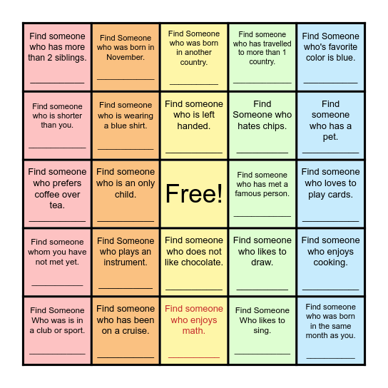 Find Someone Who... Bingo Card