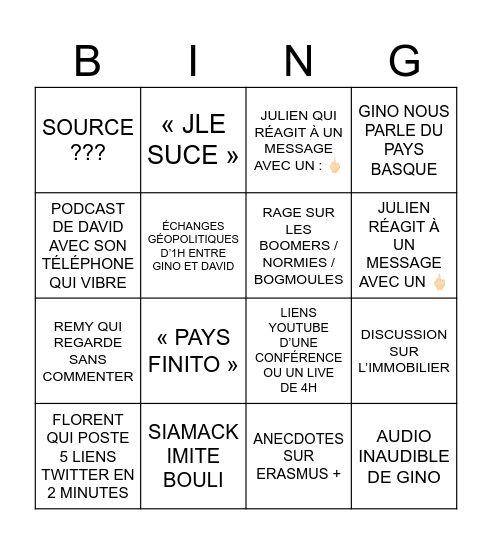 Le bingo du café du commerce Bingo Card