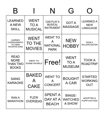 WHAT DID YOU DO THIS SUMMER Bingo Card