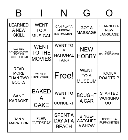 WHAT DID YOU DO THIS SUMMER Bingo Card