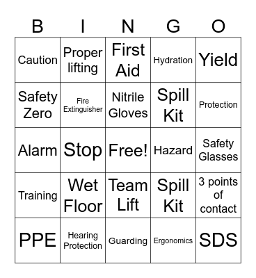 GTI Safety Bingo Card