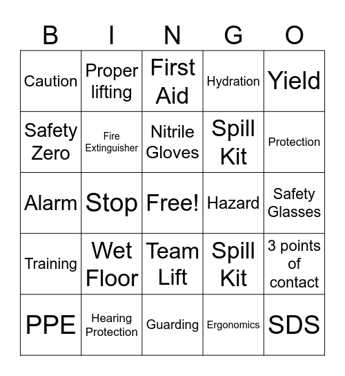GTI Safety Bingo Card