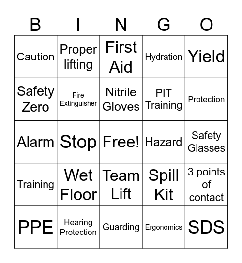 GTI Safety Bingo Card
