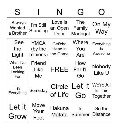 Disney (and Disney adjacent) Bingo Card