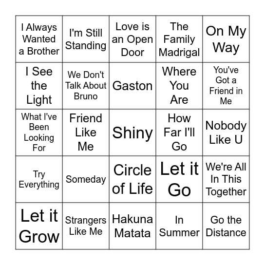 🏰 Disney 🏰 Bingo Card