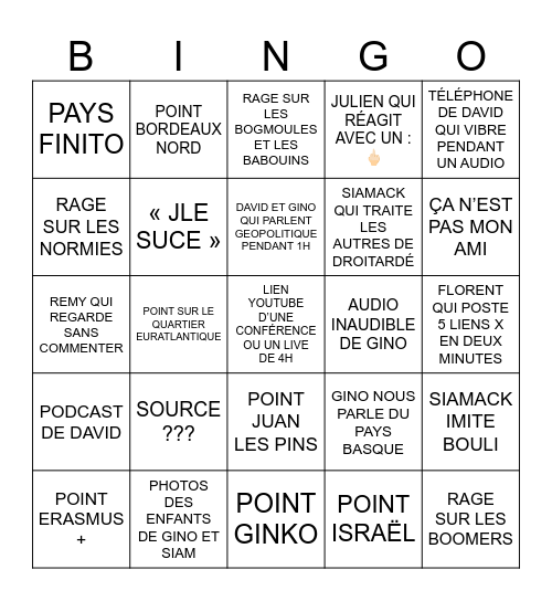 Le bingo du café du commerce Bingo Card