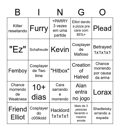 Forsaken Bingo Card