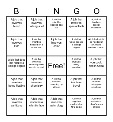 Cosmetology Jobs BINGO Card