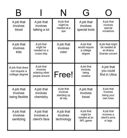 Cosmetology Jobs BINGO Card